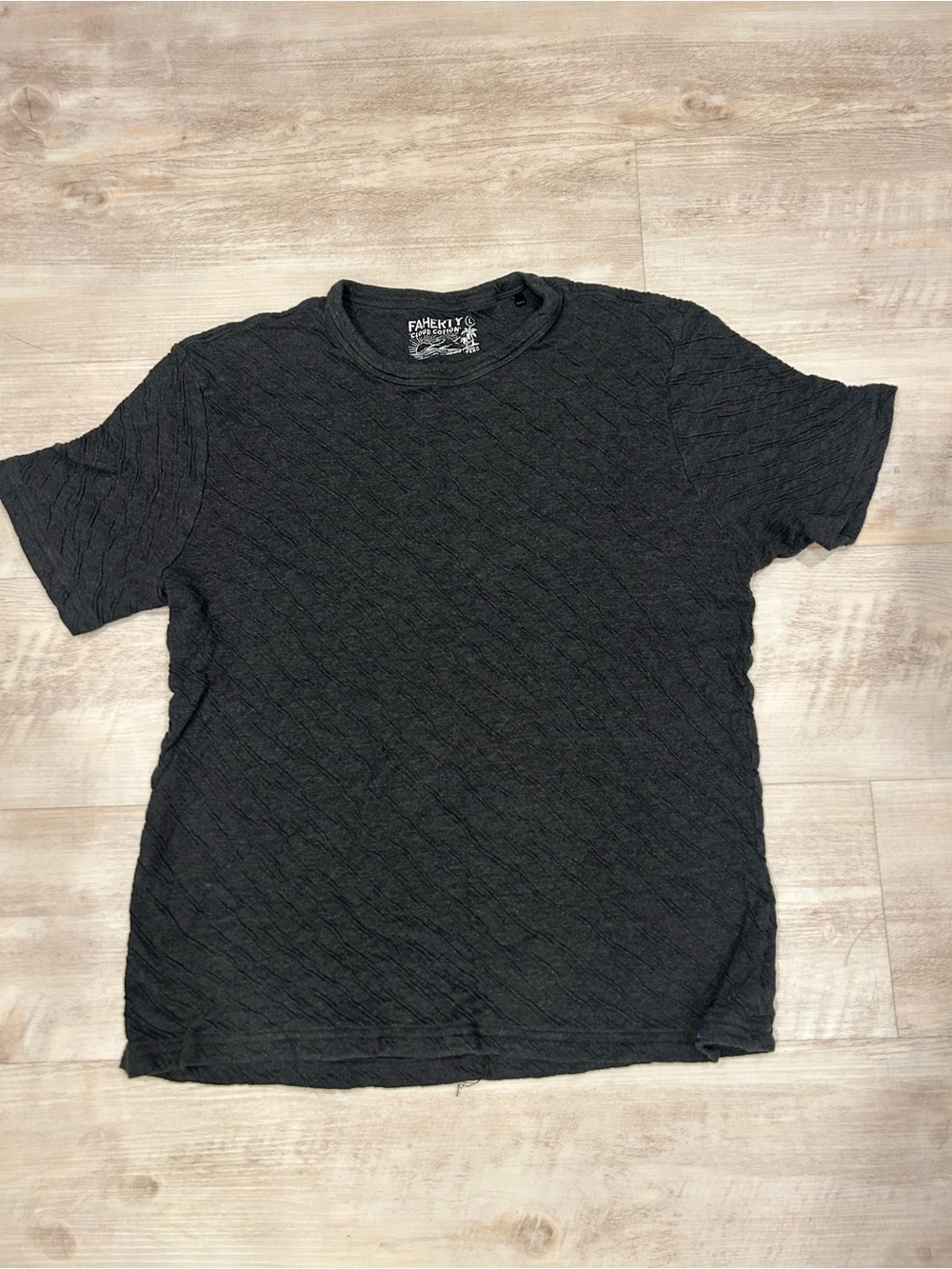Faherty Dark Charcoal Cloud Cotton Short-Sleeve Textured Tee